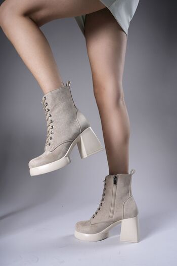 Riccon Iselora Γυναικείες μπότες με τακούνι 0012475 Cream Suede