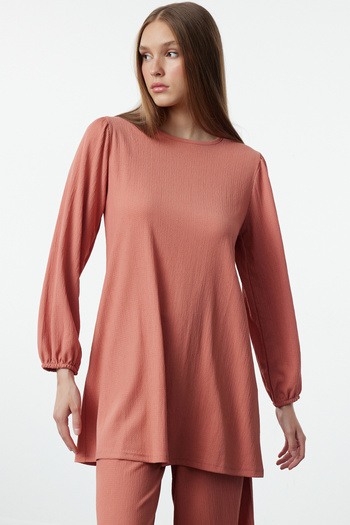 Trendyol Modest Dusty Rose Oversize Wrap Knitted Bottom-Top Set Tctaw25Us00093