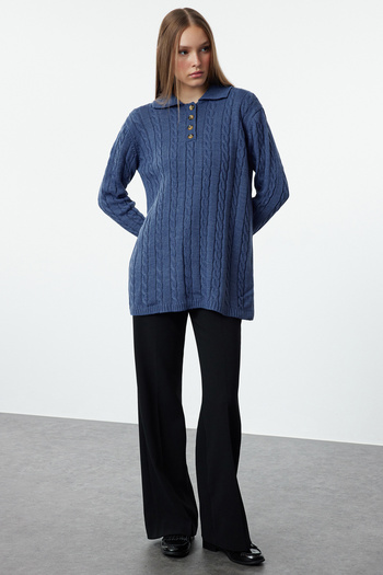 Trendyol Modest Pulover tricotaj albastru împletit de păr - TCTAW25AK00033