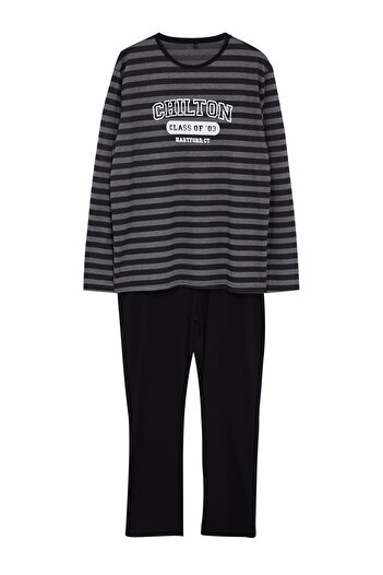 Trendyol Collection Černá pruhovaná sada pleteného pyžama Regular Fit TMNAW25PT00026