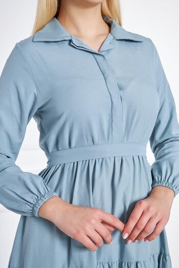 comstar Women's Layered Shirt Collar Stylish Mint Long Dress
