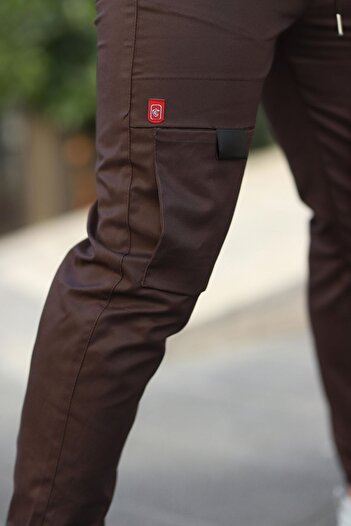 comstar Ανδρικό παντελόνι Cargo Pocket με ελαστική μέση καφέ Jogger