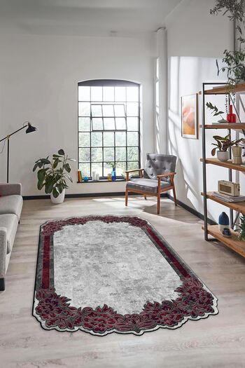 EY HOME Laser Cut Digital Printed Kitchen Living Room Carpet - Non-Slip and Washable Framed, Red