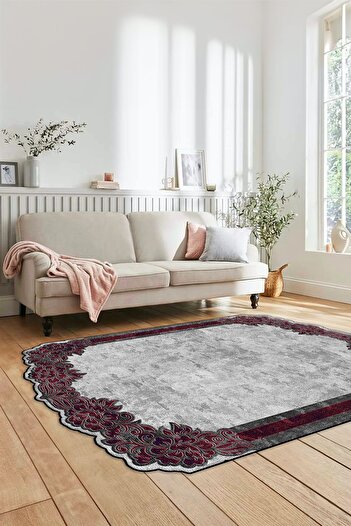 EY HOME Laser Cut Digital Printed Kitchen Living Room Carpet - Non-Slip and Washable Framed, Red