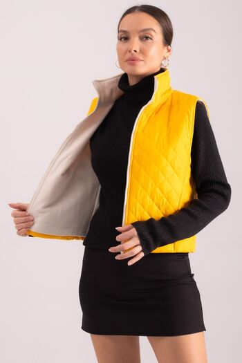 armonika Women's Yellow Stamp Lined Zippered Quilted Vest with Pockets ARM-24K001063