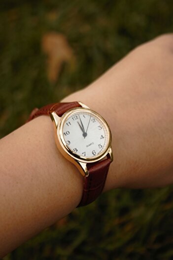 QUARTZ Marka Vintage Deri Kordon Yuvarlak Kasa Minimal Kol Saati