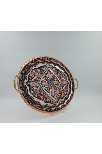 KAYSERİ BAKIRCILIK Copper Tray, Oval, Erzincan Embroidered Large for 6 People