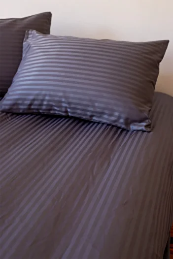 Tekstil Home Luxury Color Series Striped Cotton Elastic Fitted Sheet Set Double Anthracite