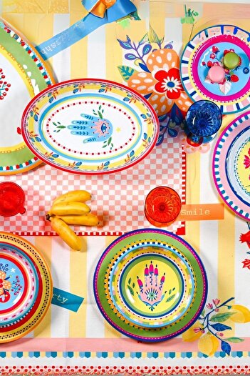 Baci Milano Mamma Mia 6'lı Çilek Desenli Tabak Seti 21,5 Cm