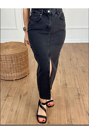 SUDEM BUTİK Fusta Midi Denim Albastră - Fusta Midi Femei Slit