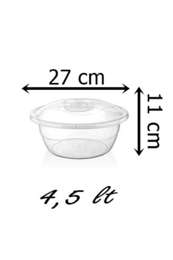 almital mobilya aksesuarları furniture accessories 4.5 Liter Plastic Dough Basin with Lid - Transparent Storage Container (Diameter 27 cm)