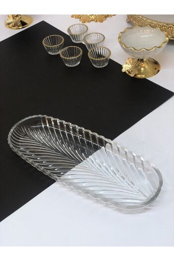 Royal Aksesuar Glass Boat Plate Presentation Holder 33 Cm Presentation Plate