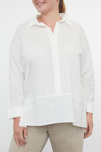 Edit by Trendyol Plus Size Ecru Linen Look Woven Shirt - TEDAW25AX00000