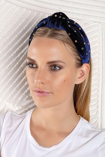 Modex Dark Blue Velvet Crown with Colorful Stones