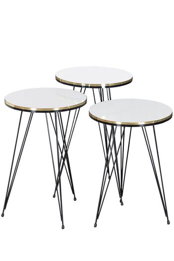 Golden Bark Serving Tables Set Of 3 Pieces, Serve Coffee And Tea And Add Elegance To Your Home - WHITE/BLACK
