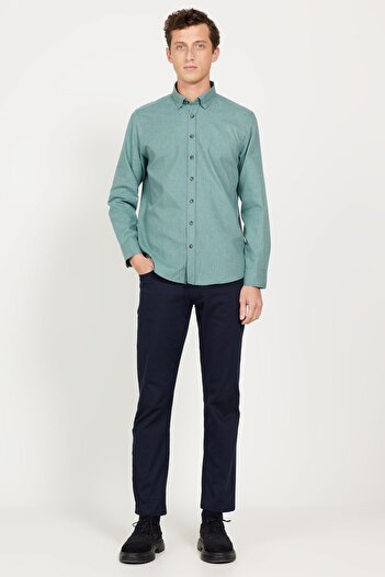 AC&Co / Altınyıldız Classics Khaki Slim Fit Slim Fit Oxford Winter Shirt - Buttoned Collar