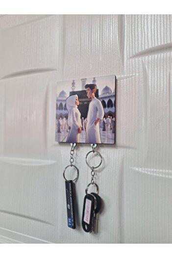 karbonsoft Kaaba Themed Figured Wooden Keychain and Hanger for Men and Women