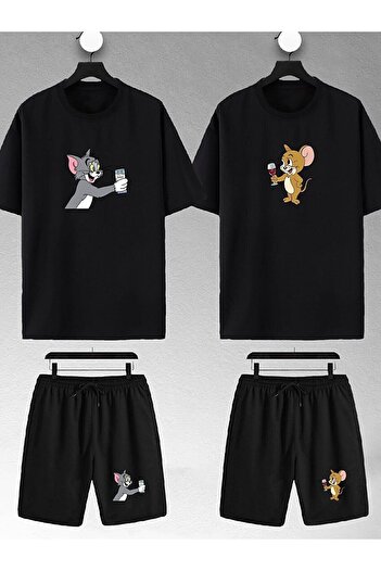 FECCY Tom And Jerry Printed Unisex Oversize T-Shirt and Shorts - Lover Couple Combination