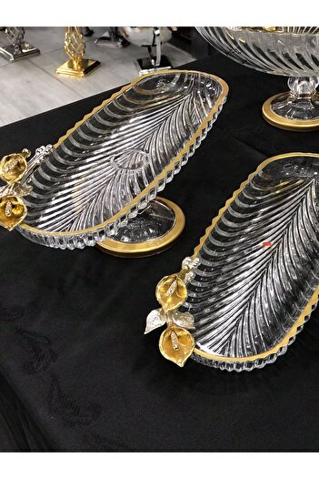 Santara AVANGARDE GOLD METAL GALA ÇİÇEKLİ GOLD YALDIZLI 6 PARÇADAN OLUŞAN ÜSTÜN KALİTE MUHTEŞEM SUNUM SETİ