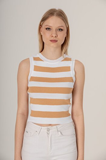 İLKCET MODA Γυναικεία πλεκτά ριγέ Crop
