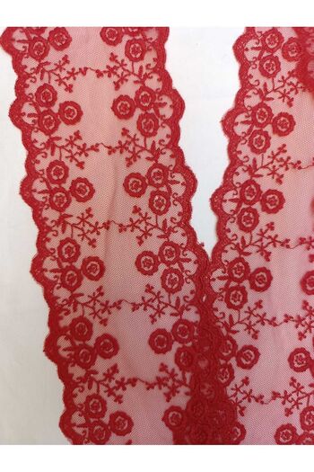 ÖZPAŞ TEKSTİL VE AKSESUAR 13 cm X 2 Mt Red Lace Tulle Floral Intermediate