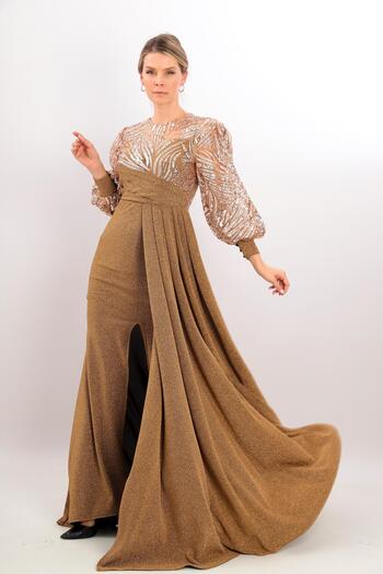 Robes Ευέλικτο ύφασμα Lycra Sequins and Glitter - Βραδινό φόρεμα ψαριού με λεπτομέρεια σχισμής