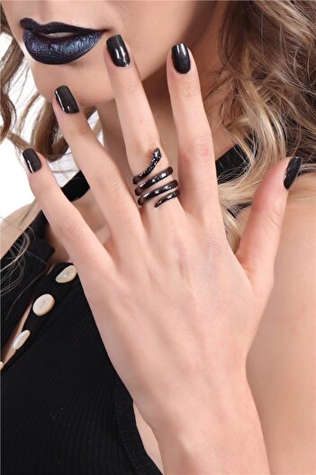 LABALABA Women's Anthracite Lacquer Plated Adjustable Wrapped Snake Form Ring