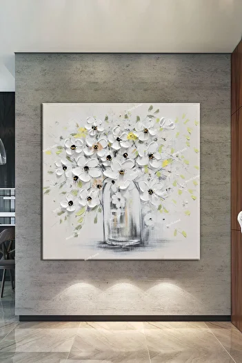 Morfil Sanat Atölyesi Daisies White Flowers Magnificent Canvas Painting