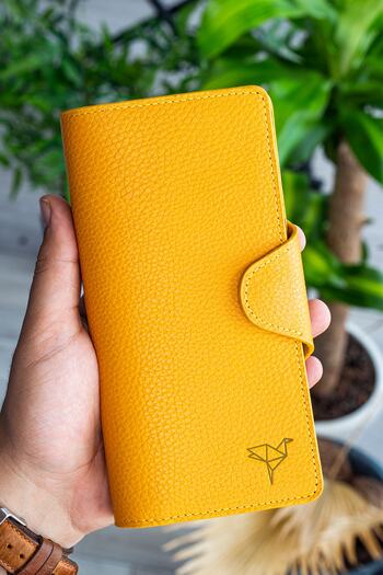 Garbalia Unisex Mustard Yellow Martha Genuine Leather Portfolio Wallet