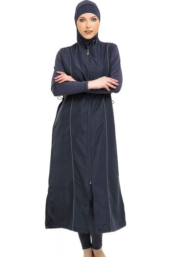 Argisa Anthracite Plus Size - Extra Long Micro Sleeve Piping Hijab Swimsuit 7119