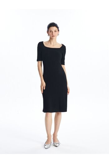 LC Waikiki Women's Dress - Square Neck, Solid Cut, Short Sleeve