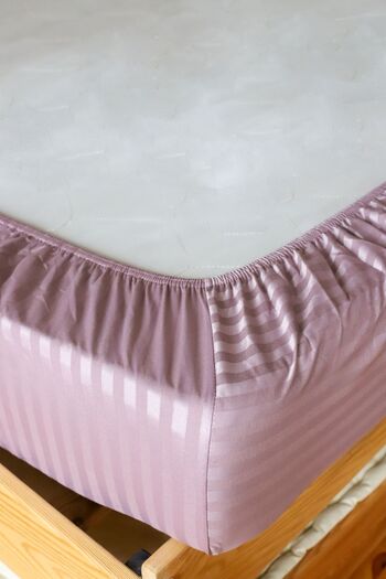 Tekstil Home Luxury Colorful Striped Cotton Satin Sheet Set - Light Plum