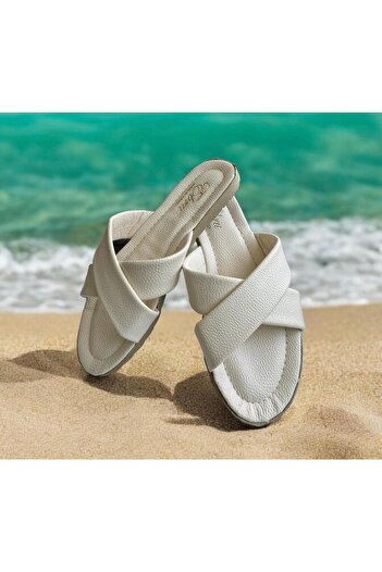 MODA SENİ White Women's Slippers - Outdoor, Casual, Dowry Bundle, Guest Sea Home Beach Vacation