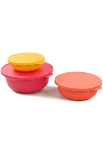 Tupperware Aloha 3-piece Set (2L Light Pink + 1L Salmon + 450ml Yellow Bowl)