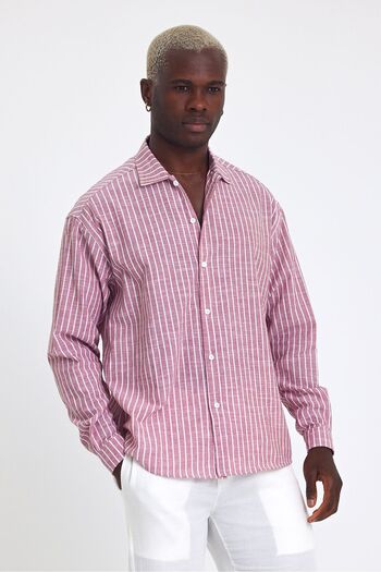 İLKCET MODA Men's Oversize Striped Long Sleeve Shirt
