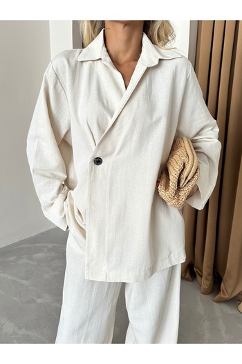 Laluvia 100% Cotton Single Button Double Breasted Kimono and Pants Set