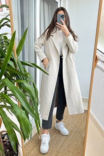 ZF BUTİK Long Black Coat - Belted and Lined