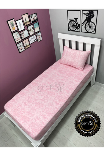 Çetinhome Single Fabric Fitted Sheet Set - 3 Size Shadow Powder