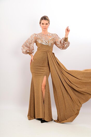 Robes Ευέλικτο ύφασμα Lycra Sequins and Glitter - Βραδινό φόρεμα ψαριού με λεπτομέρεια σχισμής