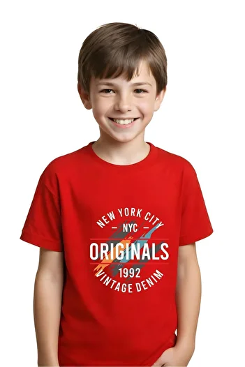 FYK COLLECTİON Round Neck Unisex Kids T-shirt - Printed