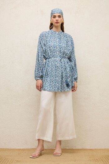 Manuka Rose Blue Viscose Patterned Tunic