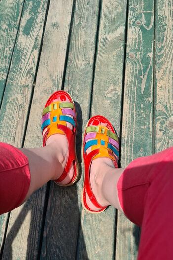 İNZE AYAKKABI Side- Red Colored Genuine Leather Sandals