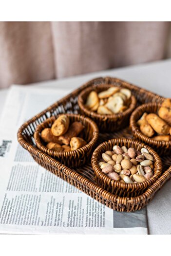 KaiHome 5 Parça Rattan Görünümlü Çerezlik / Sunumluk / Piknik Seti