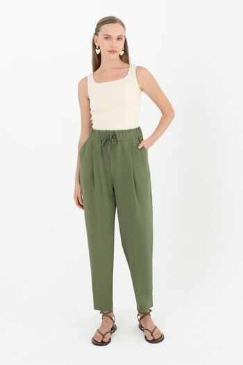 Puane Women's Ayrobin Trousers - Pleated, Elastic Waist and Laced