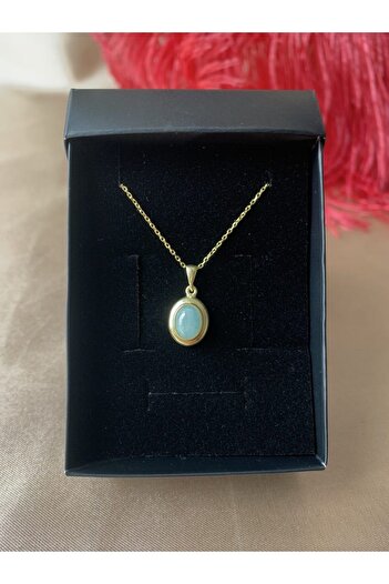 Venüs Doğal Taş Akuamarin Minimal Vintage Gold Kolye