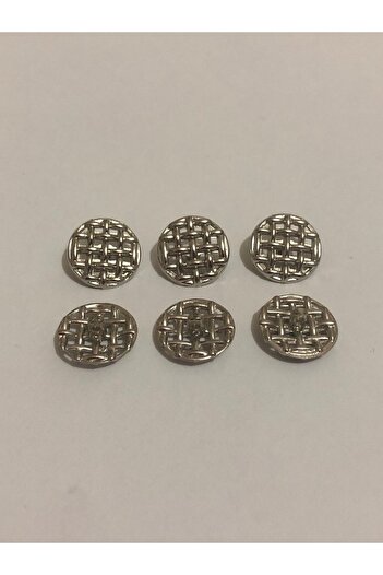 aensia Silver Silver Mesh Straw Button Small Size Button 24 Size Button Metalized Plastic Button - Pack of 6