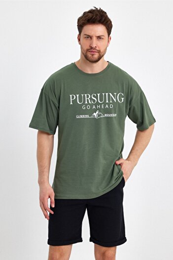 Mad&Calf Ανδρικό μπλουζάκι Pursing Go Ahead με στάμπα μεγάλου μεγέθους