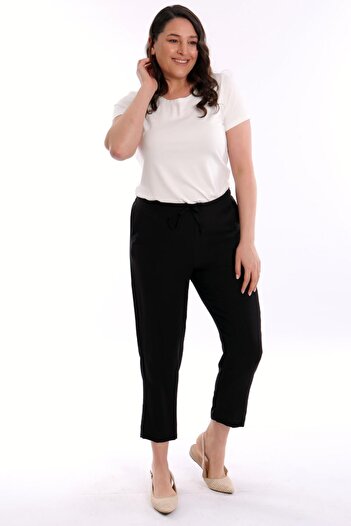 Metpoint Pantaloni negri cu talie elastică de mărime plus