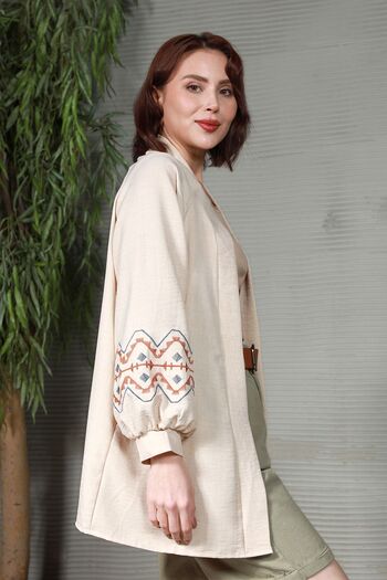 GİYSA Embroidered Sleeve Aerobin Midi Women's Cardigan