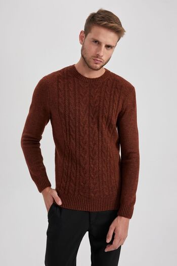 DeFacto Standard Fit Regular Cut Hair Braided Crew Neck Knitwear Sweater A9516Ax23Wn
